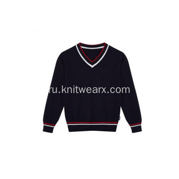 Вязаный хлопковый свитер для мальчиков, жилет, пуловер с v-образным вырезом, топ